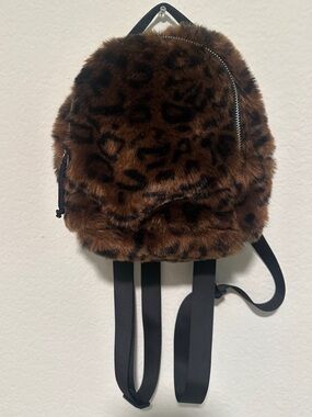 Faux Fur Leopard Print Mini Backpack